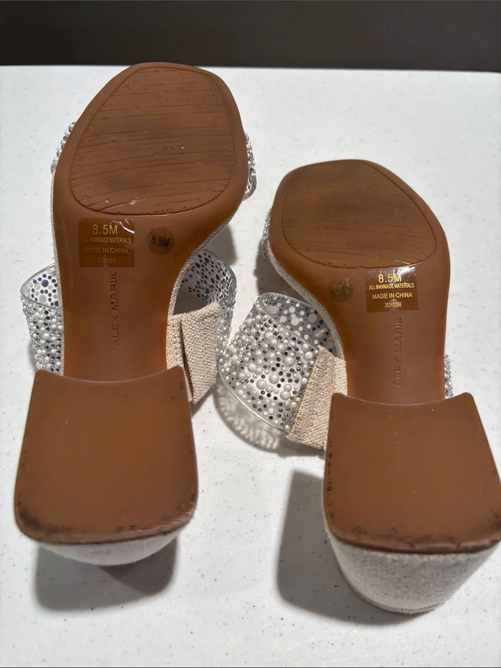 Alex Marie Beaded Pearl Embellished Sandals in Nude